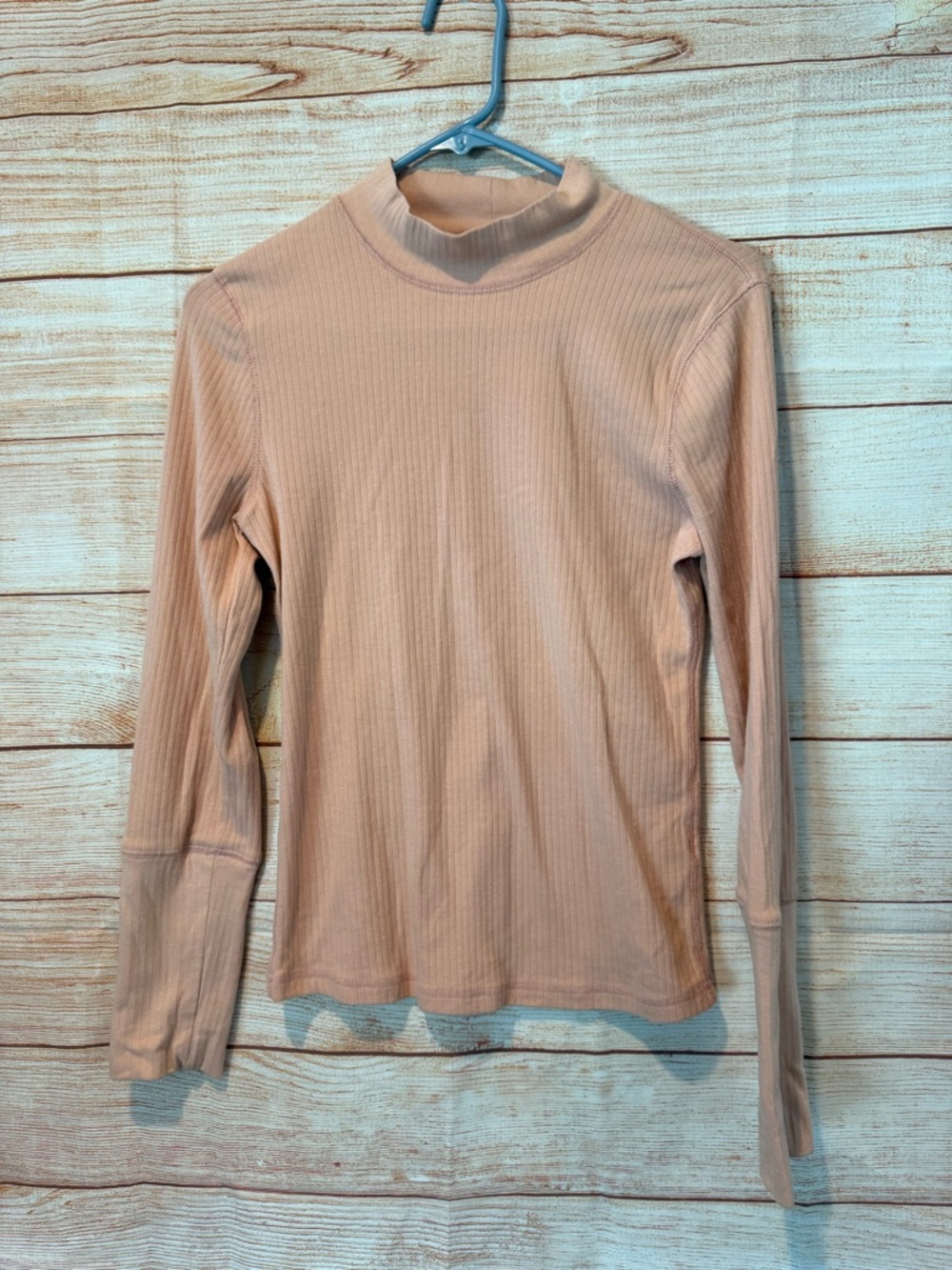 Free People Ribbed Mock Neck Long Sleeve Top - Blush Pink